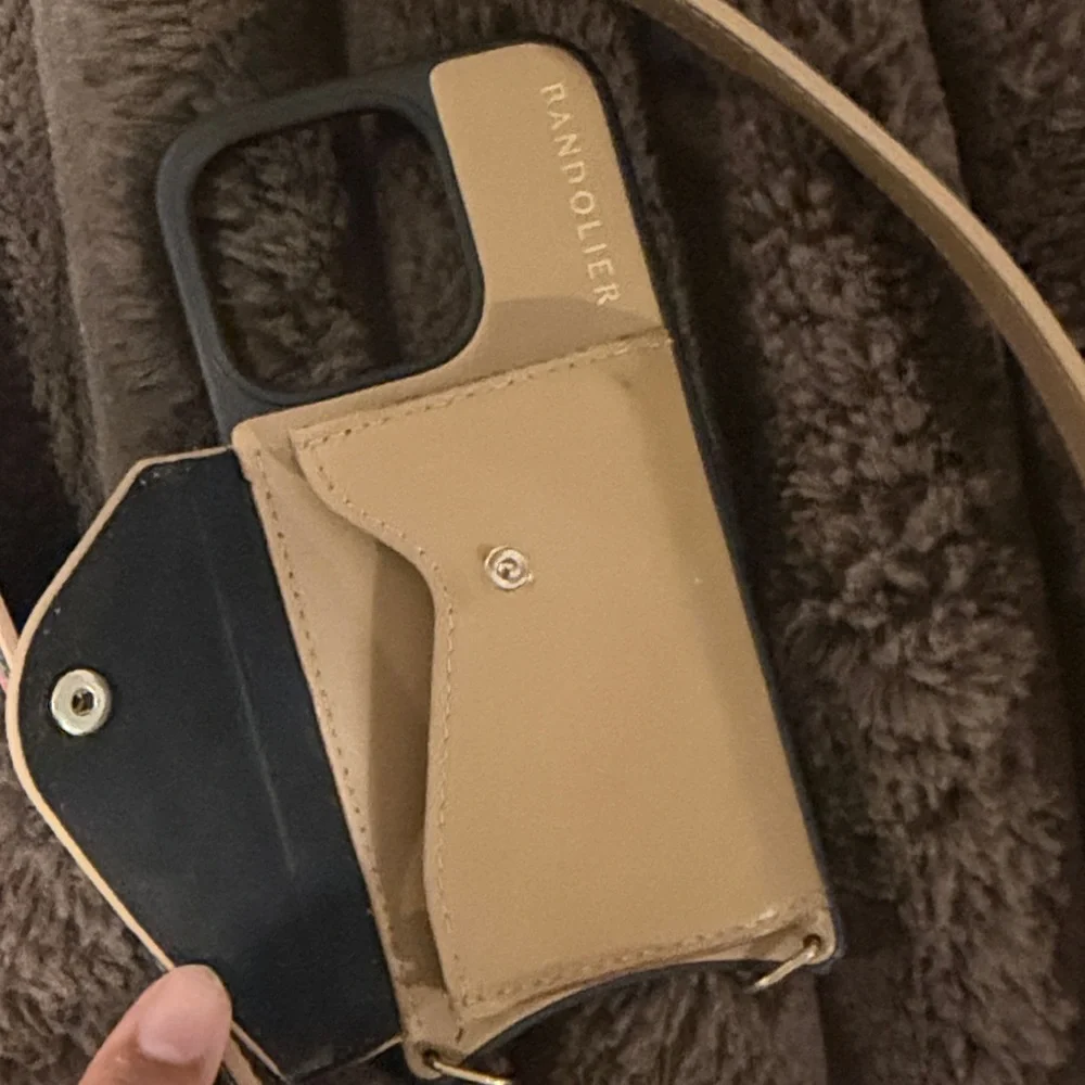 Bandolier Kimberly Crossbody Phone Case Tan with Red & Green Stripe Strap